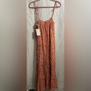 Coer De Vague Orange Floral Spaghetti Strap Casual Maxi Dress Size Large